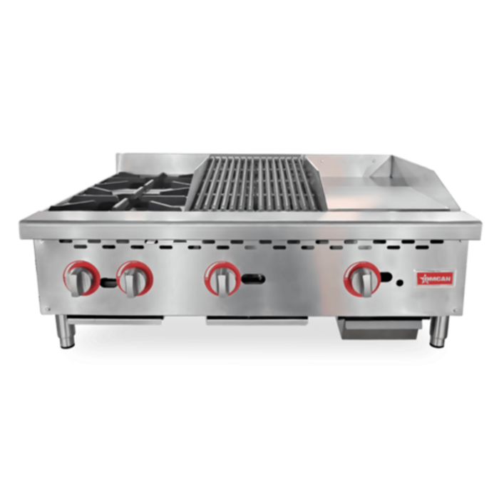 Omcan 48086 36" Gas Countertop Hot Plate Charbroiler Griddle Combo