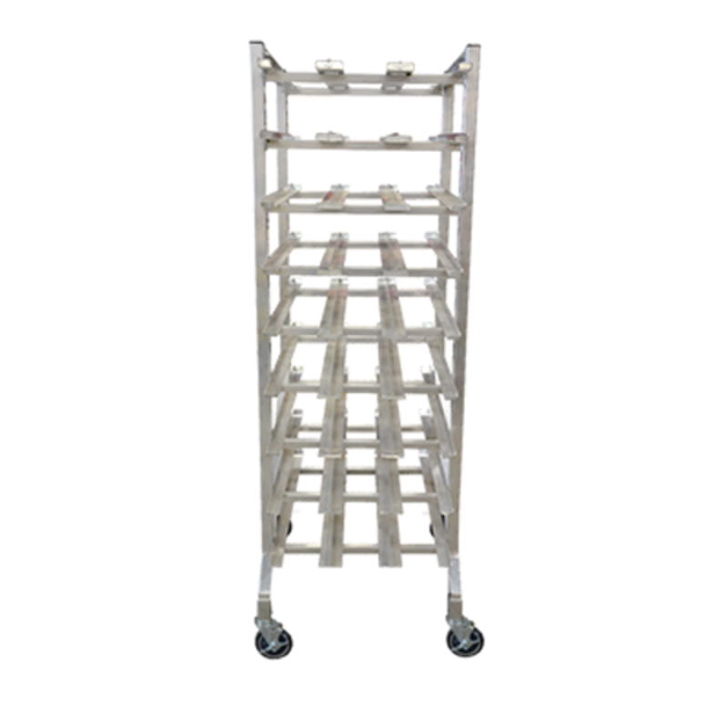 Alt Tag: Omcan Full-Height Mobile Aluminum Can Rack with 162 Can Capacity full-height aluminum can storage rack on casters, commercial kitchen organizer