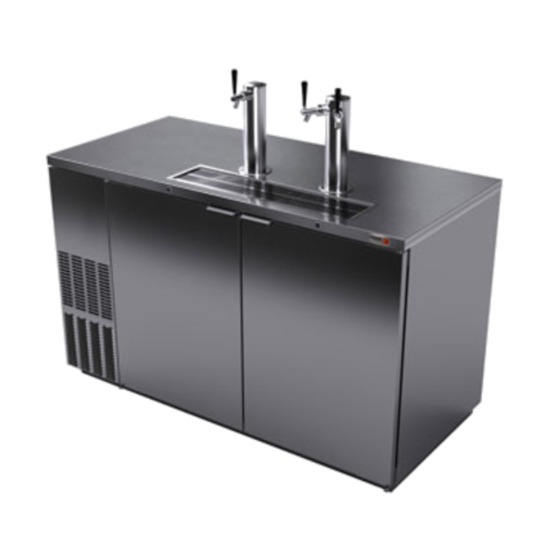 Alt Tag: Fagor FDD-59S-N-HC 59-1/2" Stainless Steel Two-Door Direct Draw Cooler with dual draft tower taps, front-breathing design