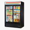 54-Inch Glass Door Refrigerator Merchandiser Displaying Various Packaged Foods And Beverages.