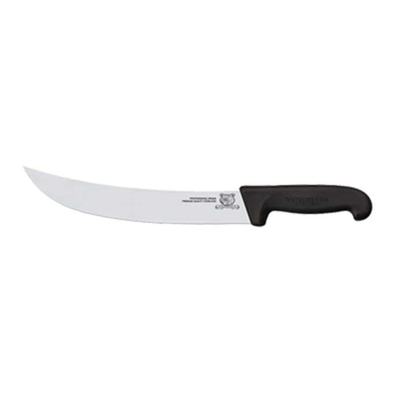Omcan 12866 10-Inch Professional German Steel Butcher Knife for Meat Preparation, curved stainless blade with black handle