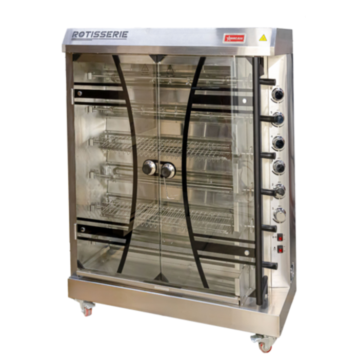 Omcan 48195 Grill rôtissoire électrique d’une capacité de 36 poulets Four rôtissoire électrique commercial avec portes vitrées et broches rotatives