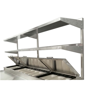 Atosa MROS-93P Pizza Prep Table Double Overshelf Featuring Durable Stainless Steel Construction And Ample Storage Space.