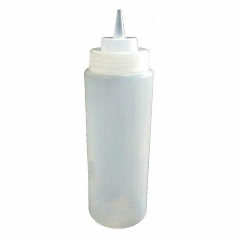 Étiquette alternative : Omcan 40476 bouteille à presser en plastique transparent 16 oz Capacité bouteille de condiments transparents avec buse étroite pour sauces et vinaigrettes
