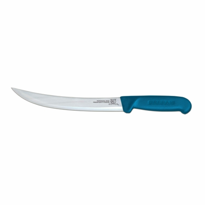 OMCAN Professional 10-Inch Breaking Knife with Blue Polypropylene Handle, curved stainless steel blade butcher knife for meat processing
