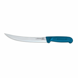OMCAN Professional 10-Inch Breaking Knife with Blue Polypropylene Handle, curved stainless steel blade butcher knife for meat processing