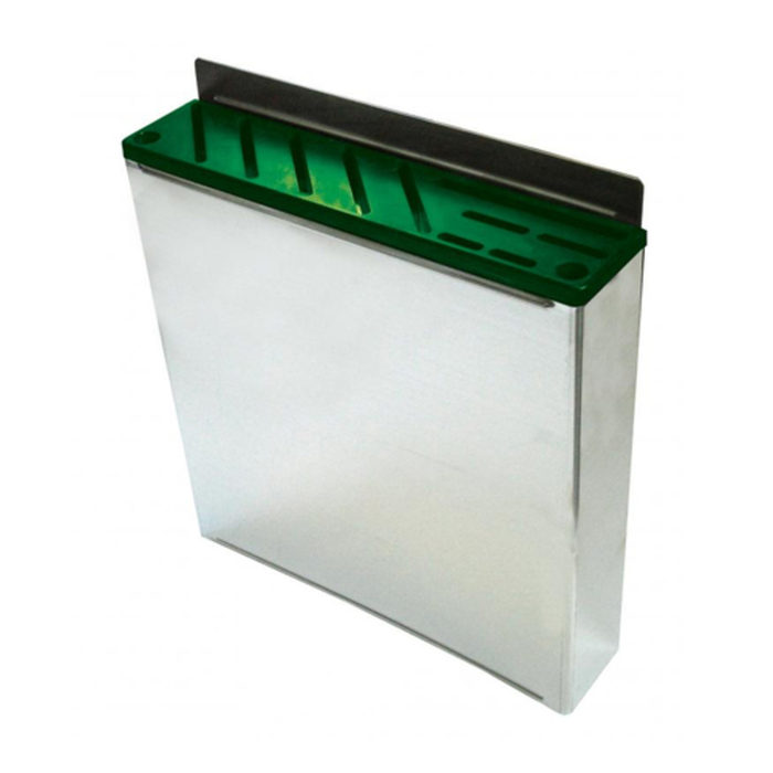 Alt Tag: Omcan 12928 Stainless Steel Knife Rack Holds 10 Knives with green insert commercial kitchen storage block