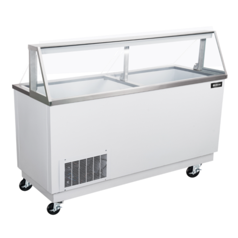 OMCAN 50122 89" High Capacity Ice Cream Dipping Freezer With Glass Lid And Wheels