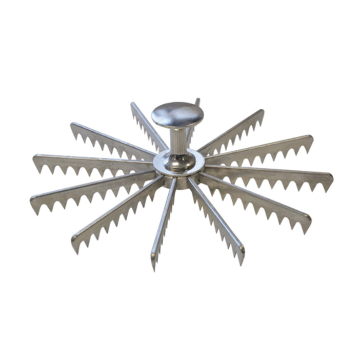 Alt Tag: Omcan 34866 12-Slice Cast Aluminum 10-Inch Pie Cake Marker portioning tool for evenly marking pie and cake slices