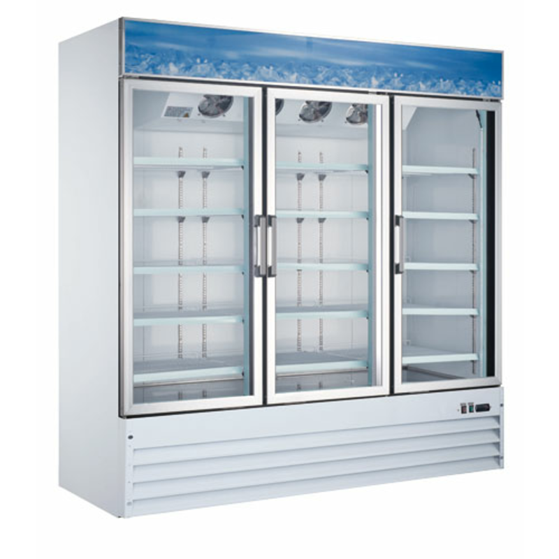 Omcan 50087 Three Door Glass Display Freezer With Three Glass Doors For Merchandising Frozen Goods