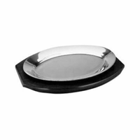Omcan 80091 11" Oval Wood Sizzle Thermal Platter Underliner