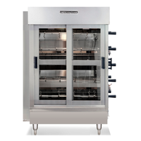 American Range ACB-4 Gas Rotisserie Oven For 20 Chickens With Double Glass Doors And Stainless Steel Construction.
