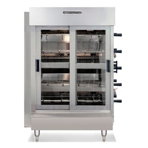 American Range ACB-4 Gas Rotisserie Oven For 20 Chickens With Double Glass Doors And Stainless Steel Construction.