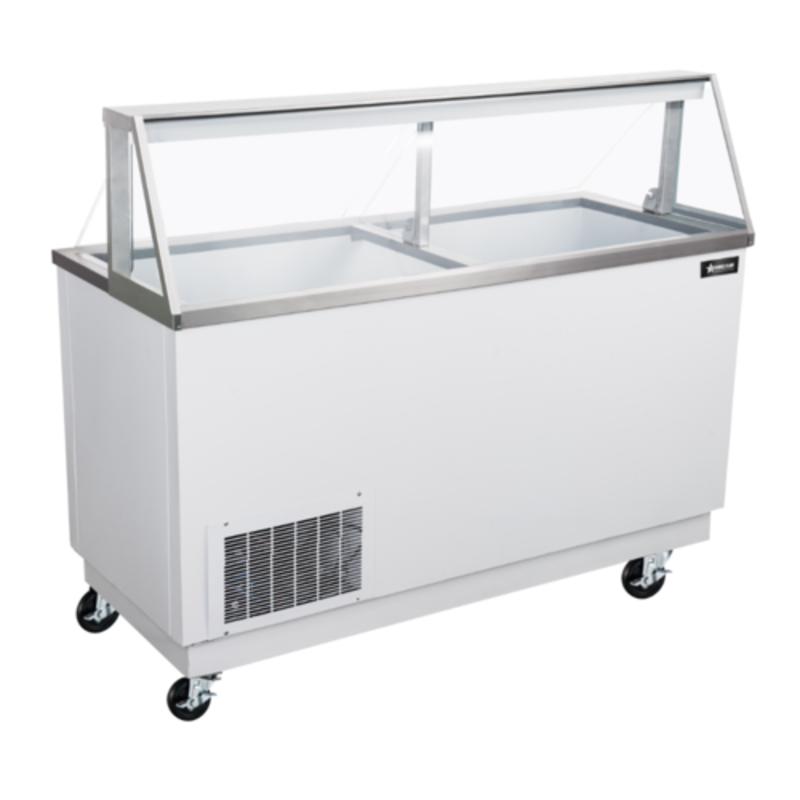 Ice Cream Dipping Freezer With Sneeze Guard Displaying Frozen Treats For Hygienic Serving Area