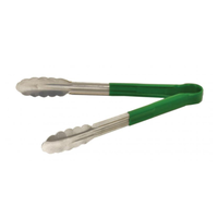 Omcan 80544 12" Stainless Steel Utility Tongs with Green Handle
