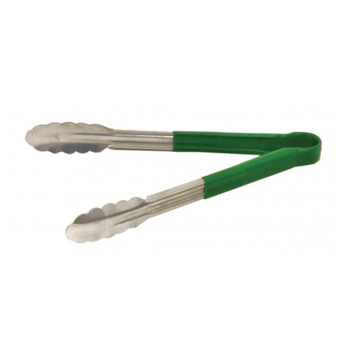 Omcan 80544 12" Stainless Steel Utility Tongs with Green Handle