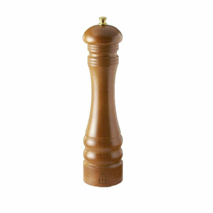 Omcan 12-Inch Dark Wood Pepper Mill with Ceramic Grinder, tall dark wood pepper grinder with brass top, kitchen table seasoning mill