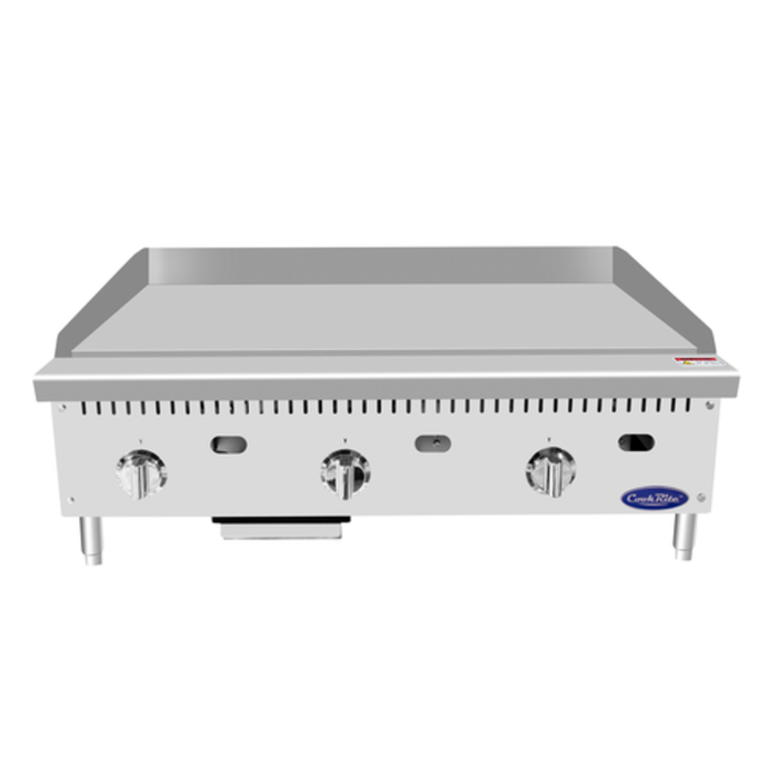 CookRite ATTG-36 Gas Countertop Griddle With Stainless Steel Finish And Three Adjustable Knobs