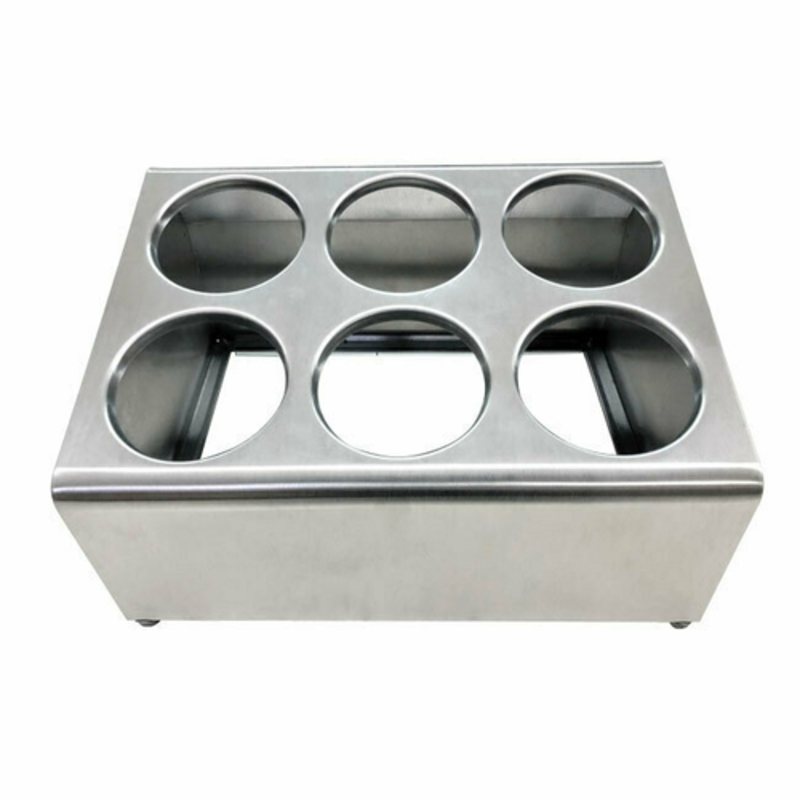 Alt Tag: Omcan 80817 Stainless Steel Commercial Flatware Cylinder Holder Insert for Restaurant Use 6-hole stainless flatware organizer insert