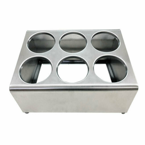 Alt Tag: Omcan 80817 Stainless Steel Commercial Flatware Cylinder Holder Insert for Restaurant Use 6-hole stainless flatware organizer insert