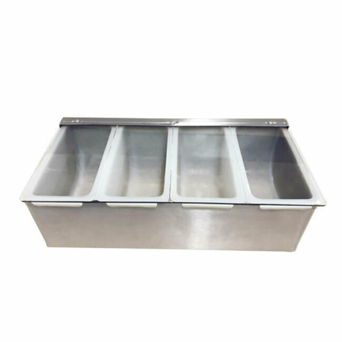 Omcan 80865 Four Compartment Durable Bar Condiment Holder with Hinged Lid stainless steel insert trays