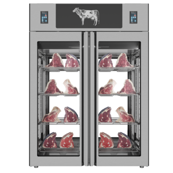Tag alternatif : Stagionello 48048 Armoire de vieillissement à sec à deux portes à deux portes de 57,6 pouces avec doubles portes en verre et découpes de viande sur les étagères