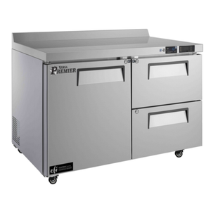 Versa Premier FWDW2-48VCP 48" Commercial Worktop Freezer With Two Doors And Drawers, Stainless Steel Surface.