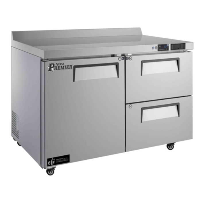 Versa Premier FWDW2-48VCP 48" Commercial Worktop Freezer With Two Doors And Drawers, Stainless Steel Surface.