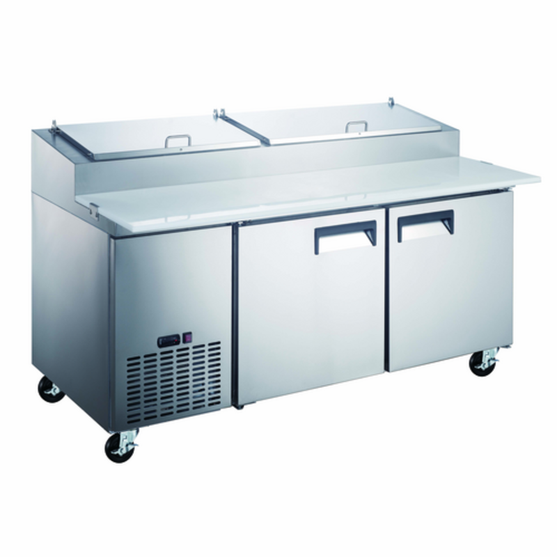 Refrigerated Pizza Prep Table With Two Storage Compartments And Front Work Surface For Efficient Food Preparation