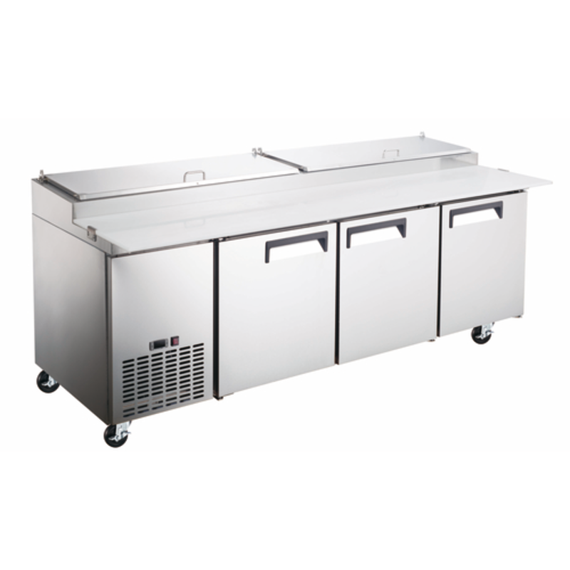 Grista GRPZ-3D 92-inch Refrigerated Pizza Prep Table, 3-Door With Spacious Working Surface And Cool Storage.