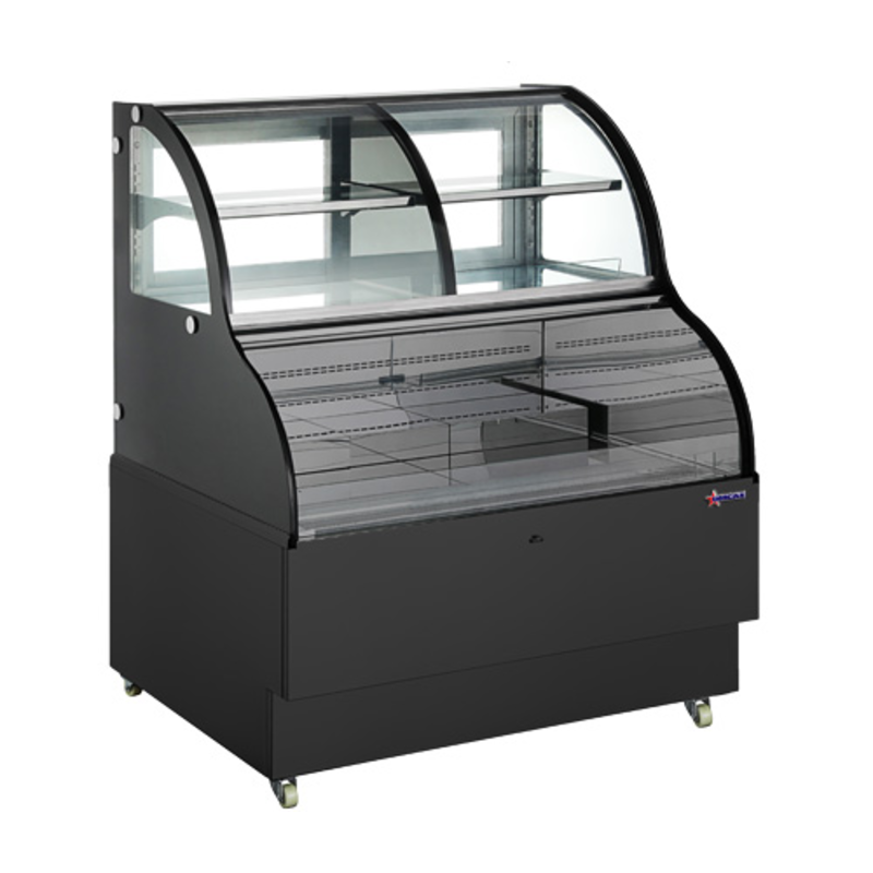 48 Inch Open Refrigerated Display Case Featuring A Dual-Service Design For Self-Serve And Upper Refrigeration.