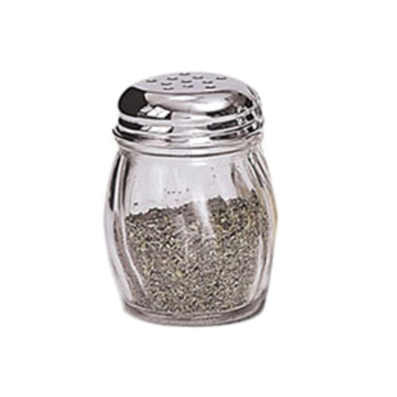 Glass Cheese And Spice Shaker With Chrome Lid And Ground Spice Inside