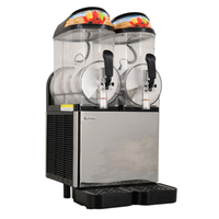 Alt Tag: Omcan 47082 24L Capacity Stainless Steel Double Bowl Slush Machine with dual 12L clear bowls and dispensing taps