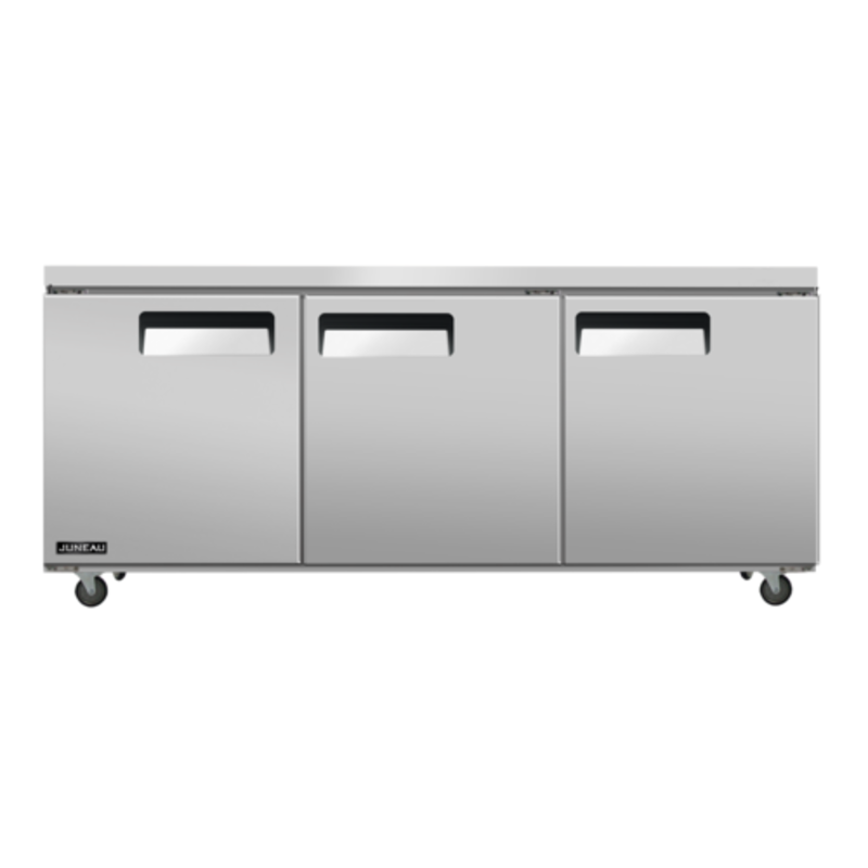 Omcan 58018 Réfrigérateur commercial en acier inoxydable 3 portes de 72 pouces sous le comptoir Juneau de 72 pouces sous le comptoir