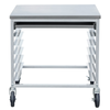 Aluminum Meat Slicer Cart Stand with shelves and wheels for easy mobility and stability in food preparation.