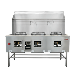 Omcan 48409 67.2"W Three Chamber Natural Gas Wok Range