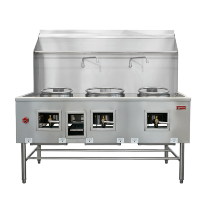 Omcan 48409 67.2"W Three Chamber Natural Gas Wok Range