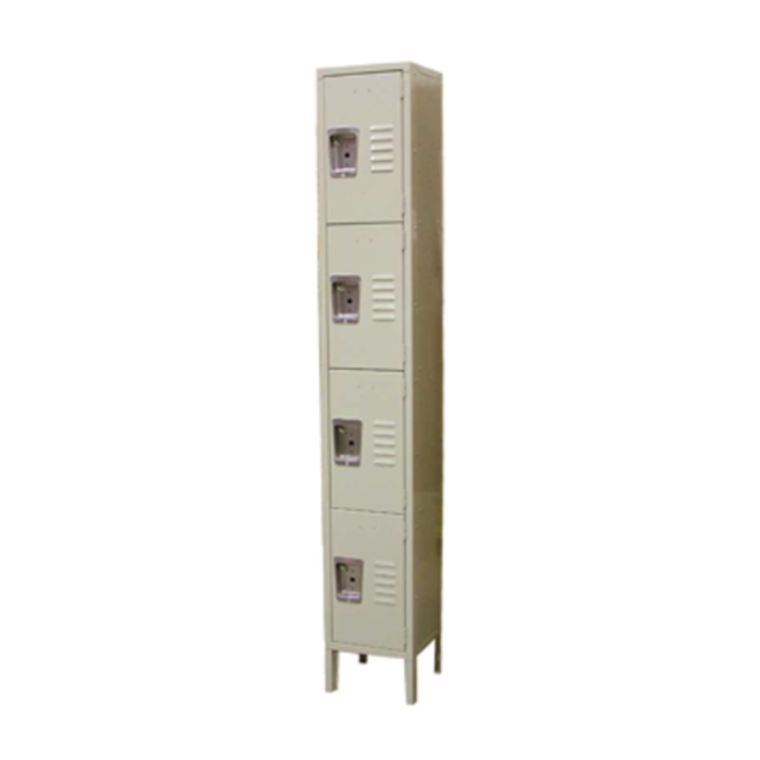 OMCAN 13130 4-Tier Steel Painted Security Storage Locker Unit tall single-column steel locker with 4 locking doors