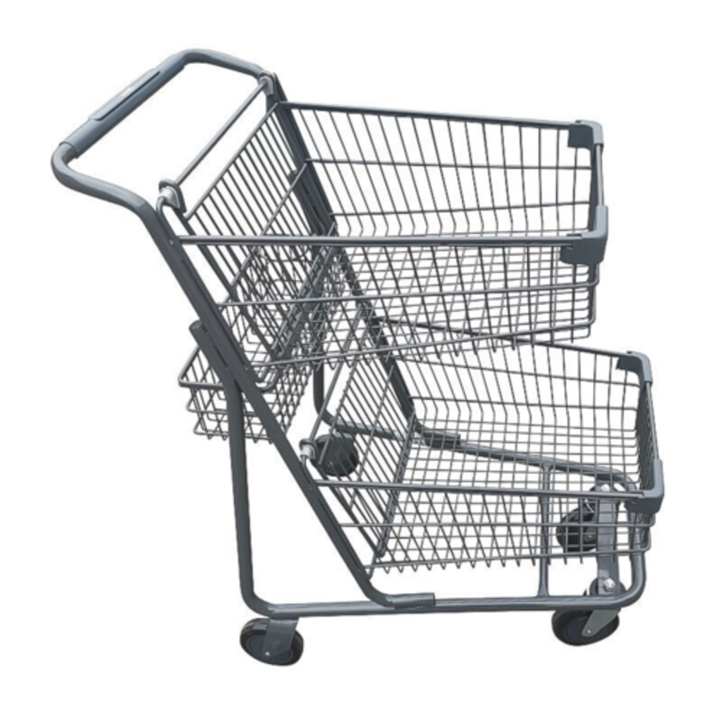Alt Tag: Omcan 44555 Double Basket Shopping Cart with 70L Capacity zinc epoxy finish durable double basket supermarket cart