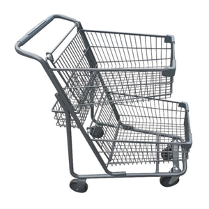 Alt Tag: Omcan 44555 Double Basket Shopping Cart with 70L Capacity zinc epoxy finish durable double basket supermarket cart