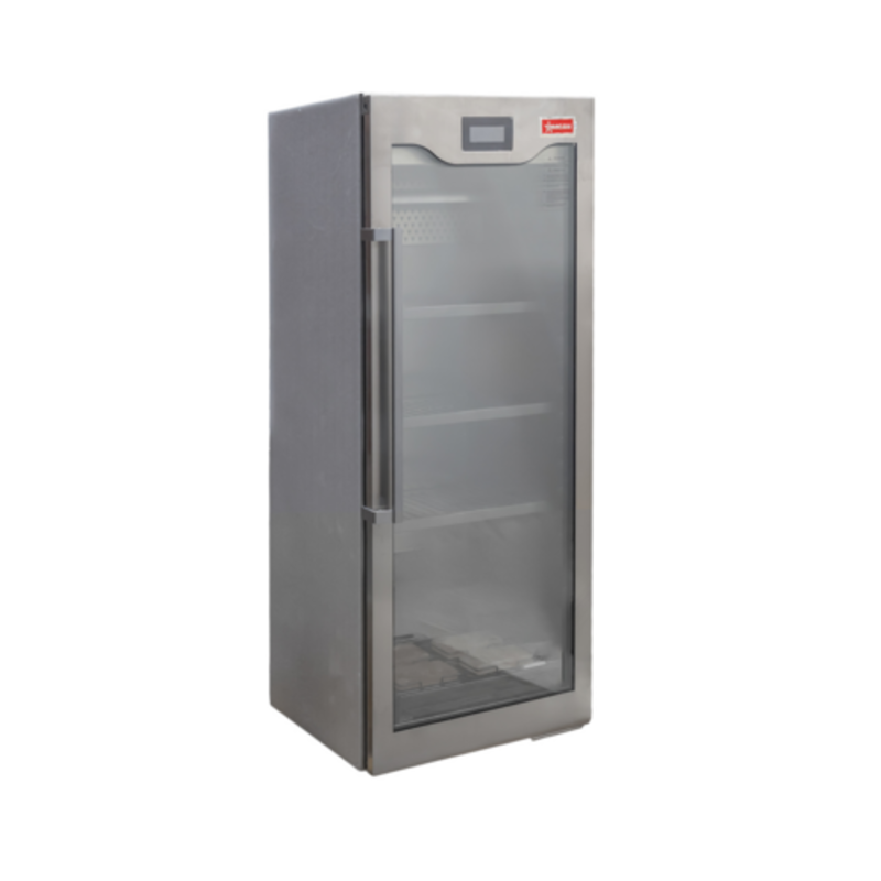 Alt Tag: Omcan 46689 16.95 cu. ft. Meat Curing Dry Aging Cabinet stainless steel commercial meat aging cabinet with glass door