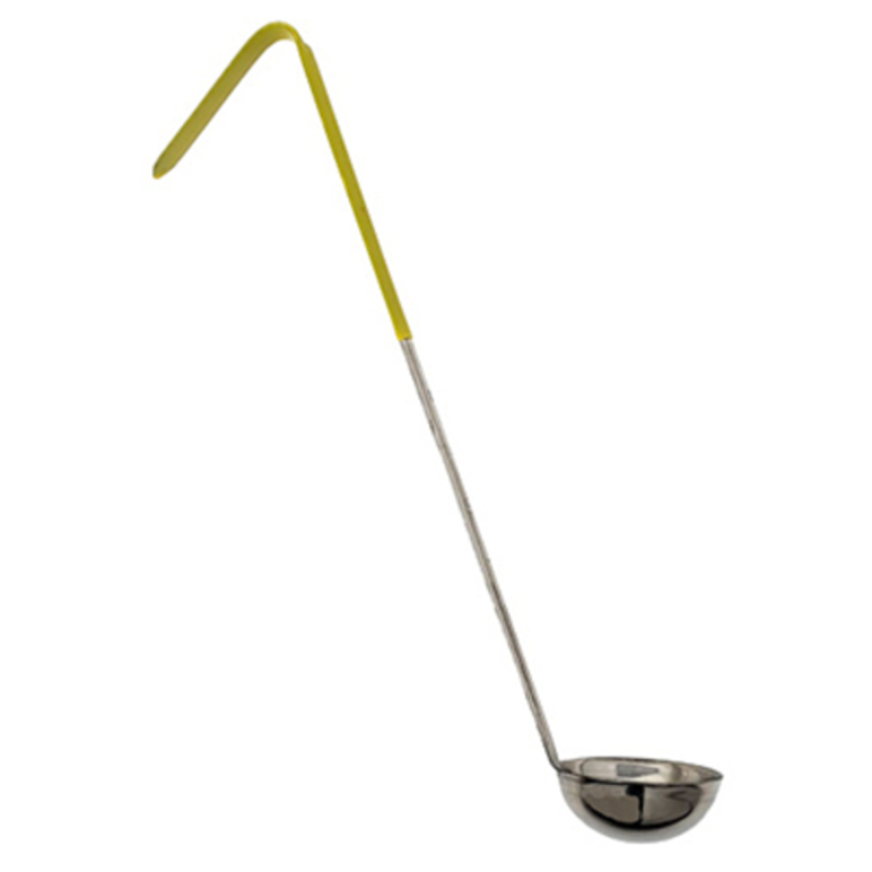 Omcan 80761 1 oz Durable Stainless Steel Serving Ladle for Commercial Use long-handle stainless steel ladle with yellow grip