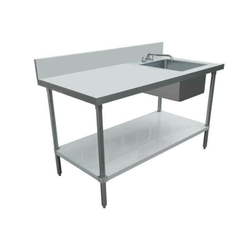 Stainless Steel Commercial Work Table With Sink Featuring A 60-Inch Workspace And Integrated Prep Sink