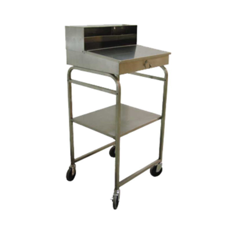 Alt Tag: Omcan 13511 Mobile Receiving Desk 24.25" Wide Stainless Steel mobile receiving desk with 5-inch casters, drawer and lower shelf