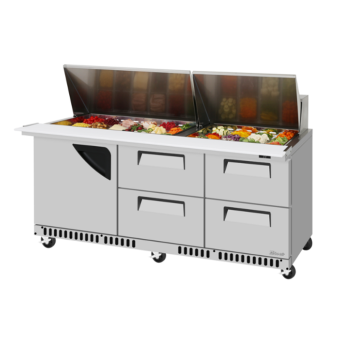 Turbo Air TST-72SD-30-D4R(L)-FB-N 72-5/8"W Refrigerated Mega Top Prep Table