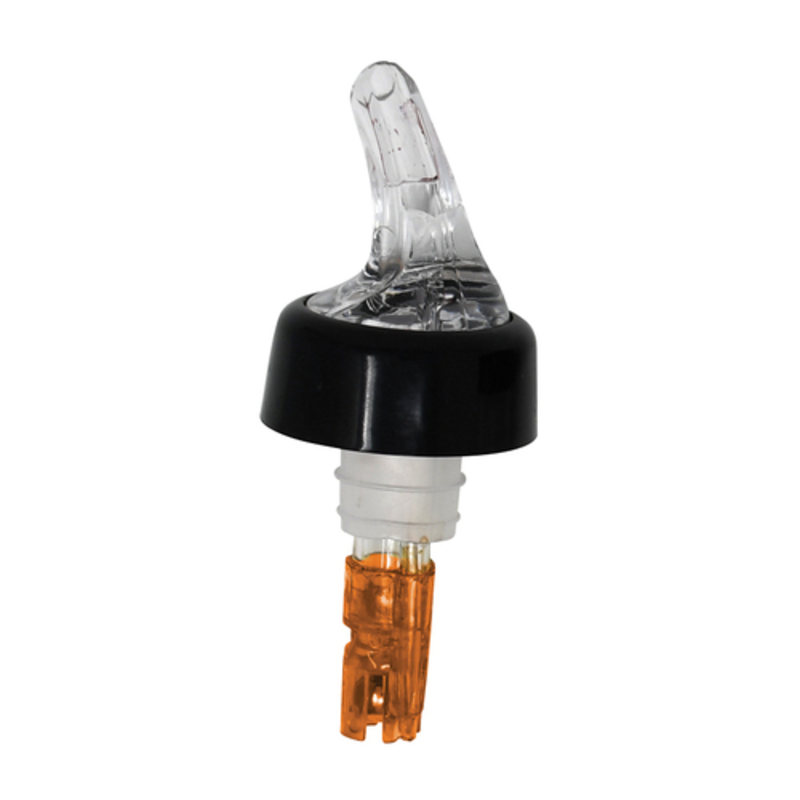 Omcan 80877 High-Speed Flow Standard Bottle Liquor Pourer with clear spout and black collar for fast, controlled pours