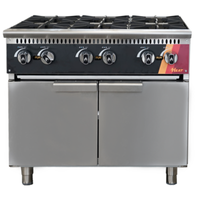 Cooktop Cabinet Base With Doors Featuring Four Burners And Two Enclosed Storage Doors For Professional Kitchens