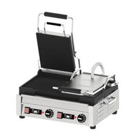 Omcan 42914 Double Panini Grill 10" x 18" Grooved Surface