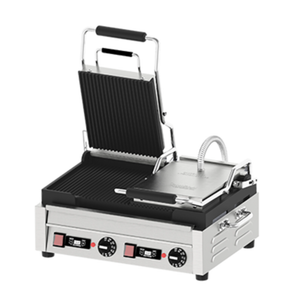 Omcan 42914 Double Panini Grill 10" x 18" Grooved Surface