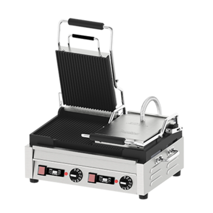 Omcan 42914 Double Panini Grill 10" x 18" Grooved Surface
